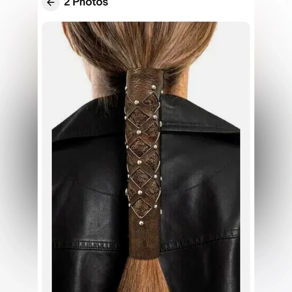 Vintage leather tribal style corset style ponytail holder lace-up wrap